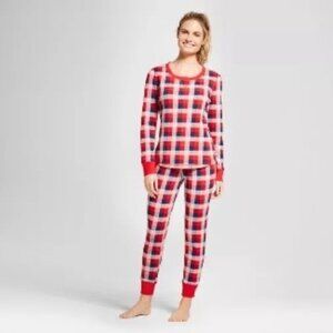 Gilligan and OMalley Pajama Set Size Large Plaid Long Sleeve Thermal Red Blue Ch